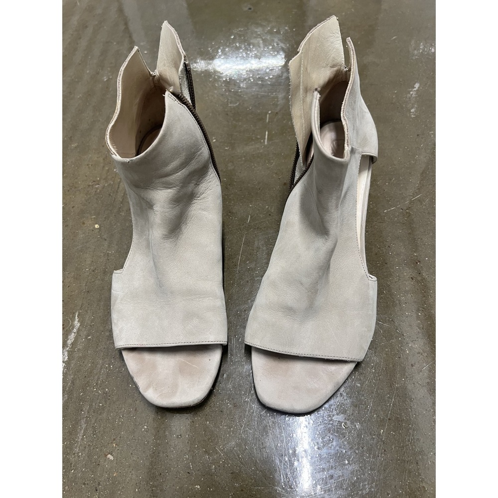 Cocorico Size 37 Womens Beige Leather Peep Toe Cutout Block Heel Booties Spain